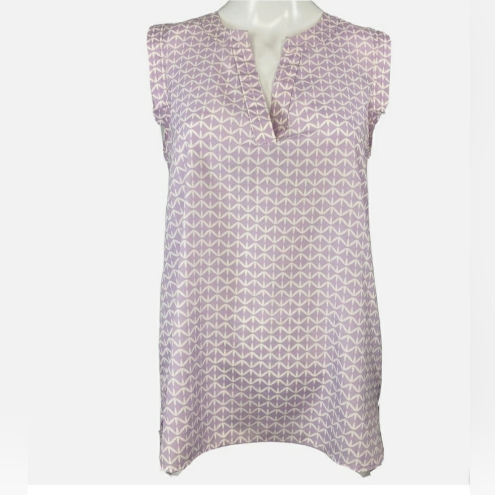 J. Crew Purple Geometric Tunic Silk Sleeveless Tank Top Sleveless Summer Size: 2 - Picture 2 of 8